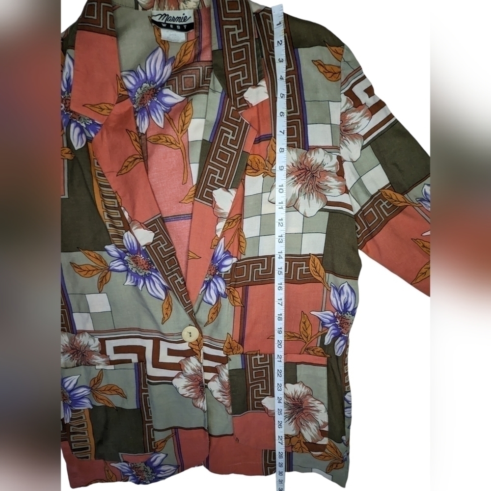 Vintage Marnie West Floral Abstract Blazer Rayon Statement M - Picture 6 of 10